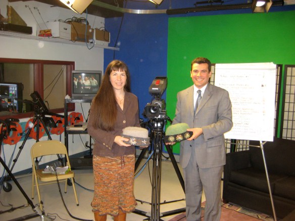 Checking out the camera equipment with Carlos at Concord Television.