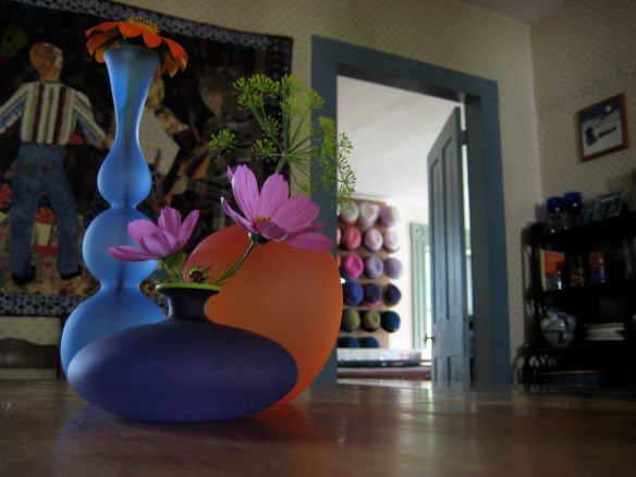 Nick Kekik's frosted hand-blown glass vases add so much joy to our 1840's dining room.