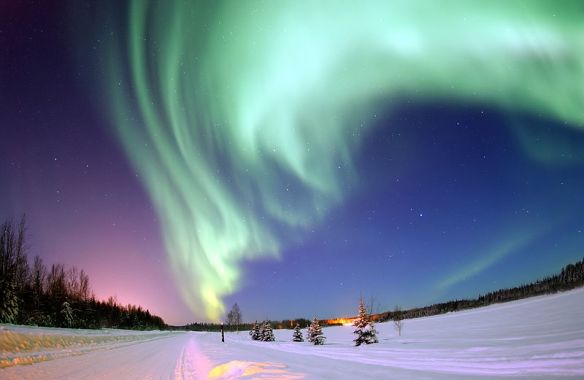 The Aurora Borealis above Bear Lake, Alaska