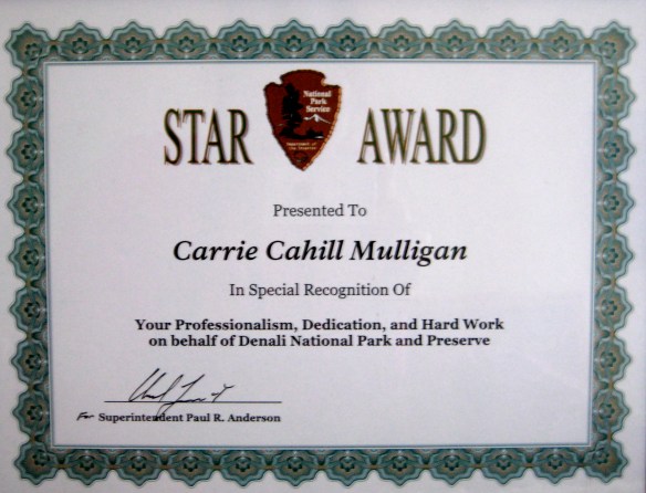 NPS Star Award presented to Carrie Cahill Mulligan, 2004.