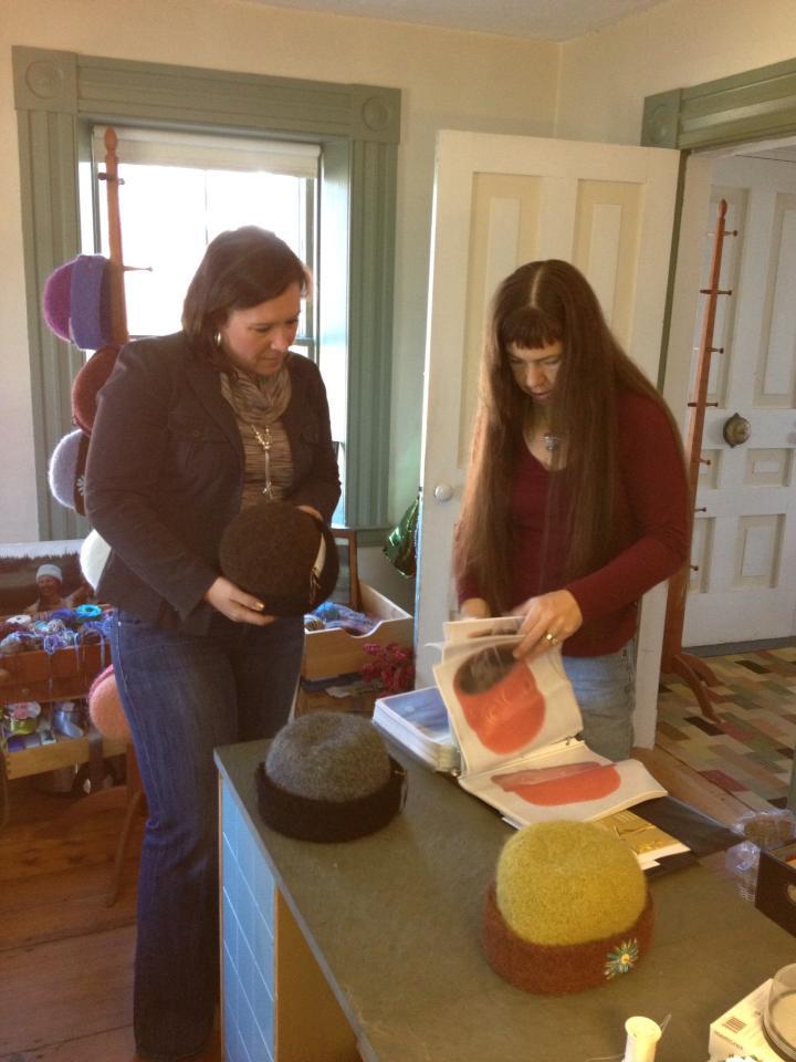 Liz Michaud & I work on designing her custom embroidered hat in my studio in Canaan, New Hampshire