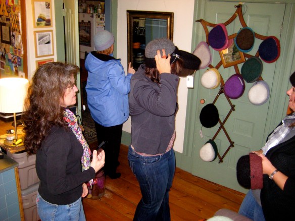 Mary Albina, Shelly Ciccone, Liz Michaud & Janet Smithe try on hats in my Canaan studio... let the frenzy begin!