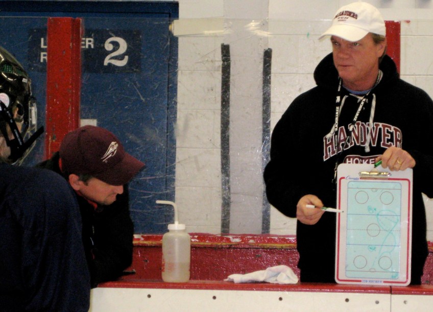 Coach Dick Dodds shares his enthusiasm for hockey with Campion's Learn-to-Play group near Hanover, NH.