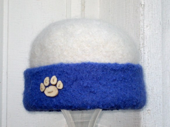 One of my 4 entries into the 2013 Artworks Exhibit at Dartmouth College: 2012 Hat #44--Frosty Paw of caribou antler buttons