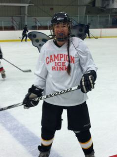 Carrie Cahill Mulligan sports glittery fairy wings on Halloween at Campion Hockey Rink, Lebanon, New Hampshire