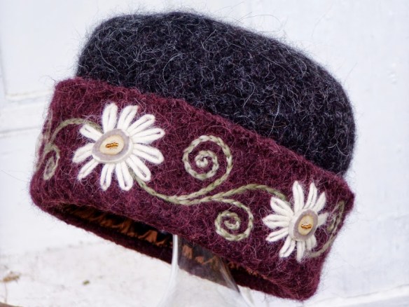 Felt Hat #2 of 2004, with 5 caribou button flowers.