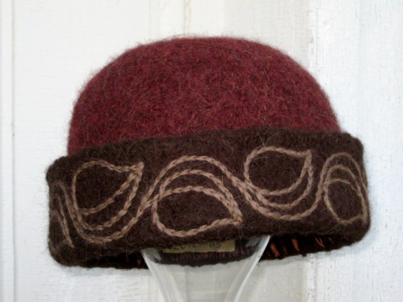 Freehand Leaf & Vine embroidery adorns Priscilla's new felt hat.